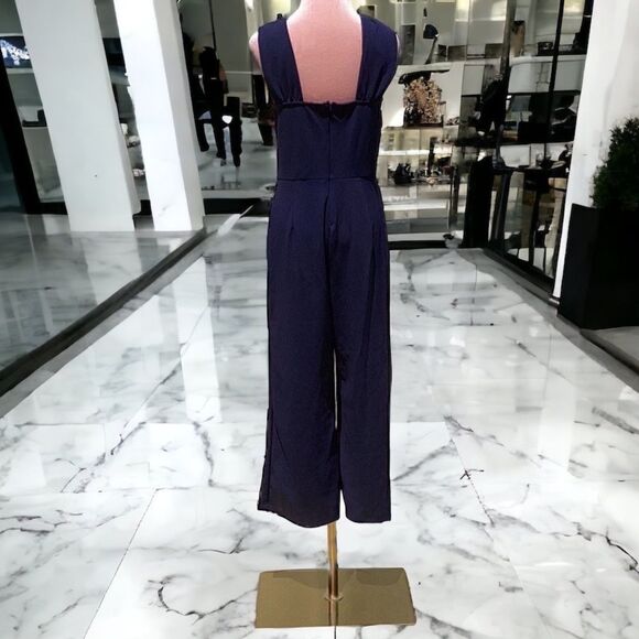 THE VANITY ROOM NWT CREPE V DETAIL JUMPSUIT INK BLUE MEDIUM CROP LENGTH - Picture 4 of 13